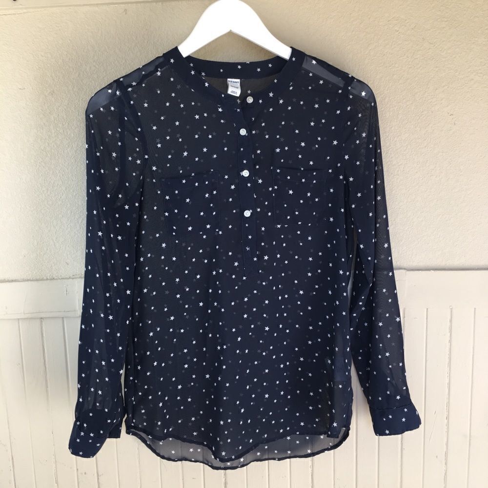 Navy Blue White Stars  Sheer Old Navy Blouse
